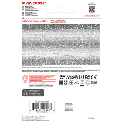 Карта Памяти Sandisk 128GB SDXC Extreme PRO UHS-I (250R/120W) (SDSDXXJ-128G-GSCIN)